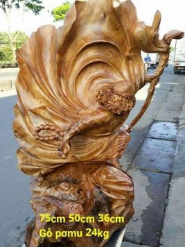 Đạt Ma múa võ - Gỗ Pơ mu - 75cm x 50cm x 36cm