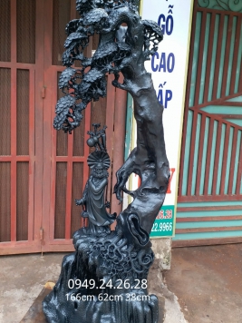 Đạt Ma Sư Tổ trở về cố hương Gỗ Mun Sừng Quý Hiếm.  Kt 166cm 62cm 38cm .