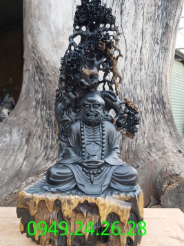 Đạt Ma  Ngồi Thiền.  Gỗ Mun Sừng quy hiếm.  Kt 52cm 26cm 20cm 