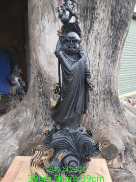 Đạt Ma Quá Hải.  Gỗ Mun Sừng quy hiếm.  Kt 39cm 96cm 39cm