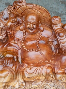 Di Lặc tam phúc - Gỗ xá xị - 68cm x 38cm x 36cm