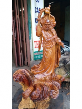 Đạt Ma Quá Hải ...gỗ Hương Việt, kt 124cm 65cm 58cm.  