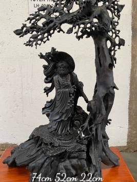 Đạt Ma du Xuân. Gỗ Mun Sừng qúy hiếm. Kt : 74cm 52cm 22cm 