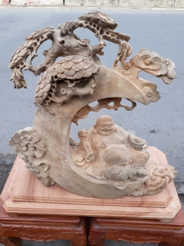 Di lặc trong trăng - Gỗ xá xị - 75cm x 76cm x 38cm