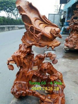 Đạt Ma phục hổ - Gỗ hương 130cm x 86cm x 50cm