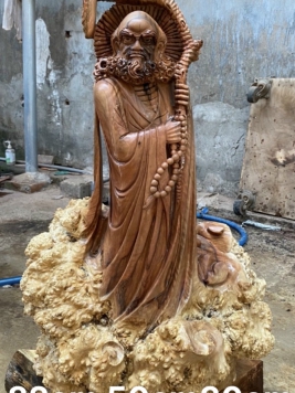 Đạt Ma gỗ nu hương giáng . Kt 82cm 50cm 30cm 