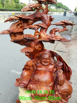 Di Lặc ngồi gốc tùng - Gỗ hương - 90cm x 70cm x 50cm