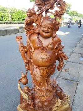 Di lặc đứng tam phúc - gỗ hương - 100cm x 50cm x 40cm