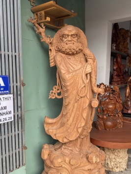 Đạt Ma Quá Hải . Gỗ gõ đỏ. Kt : 2m32 x 90cm x 65cm 