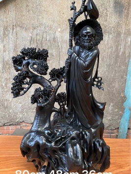 Đạt Ma Quá Hải , Gỗ Mun Sừng Qúy Hiếm . Kt 80cm 48cm 36cm 