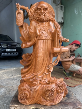 Đạt Ma Quá Hải gỗ gõ đỏ. Kt 106cm 52cm 41cm . 