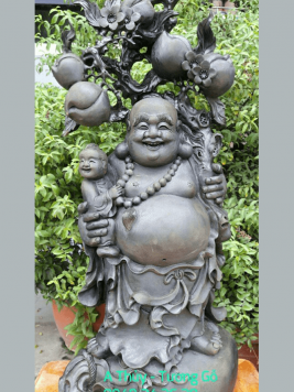 Di Lặc vác cành đào Gỗ mun sừng 62cm - 30cm - 16cm