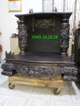 Bầm Thờ  Ông Địa.  Gỗ Mun Sọc  . Kt 108cm 118cm 110cm 