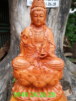 Phật Bà ngồi gỗ Hương Đá.  Kt 70cm 38cm 36cm 