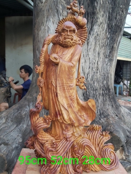 ĐẠT MA QUÁ HẢI gỗ Hương Việt.  Kt 95cm 52cm 28cm 