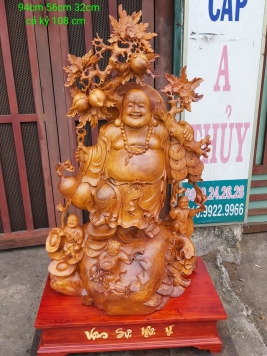 Di lạc đứng bao tiền...gỗ Hương Việt.  Kt 94cm 36cm 56cm . Cả kỷ 108cm 