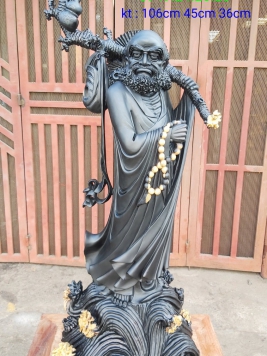 ĐẠT MA QUÁ HẢI gỗ Mun Đen quý hiếm.  Kt 106cm 45cm 36cm 