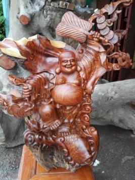 Di lặc cưỡi cá chép - Gỗ Cẩm